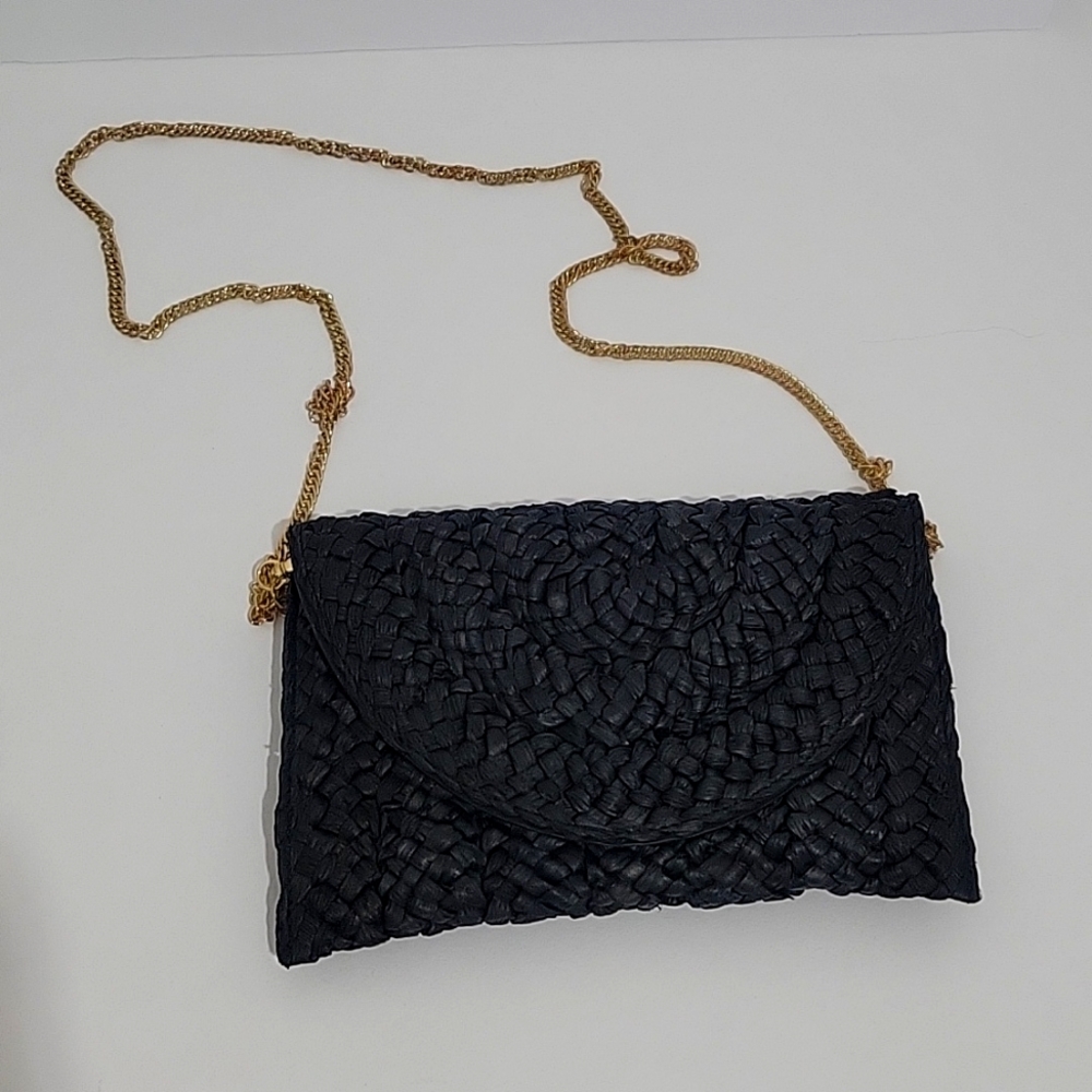 URBAN EXPRESSION STRAW CLUTCH PURSE BLACK